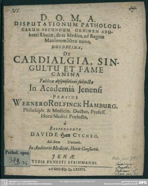 12: De cardialgia, singultu et fame canina