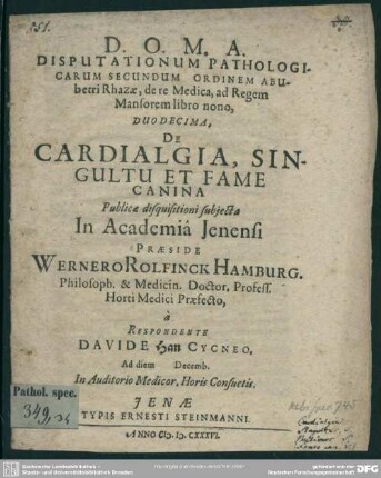12: De cardialgia, singultu et fame canina
