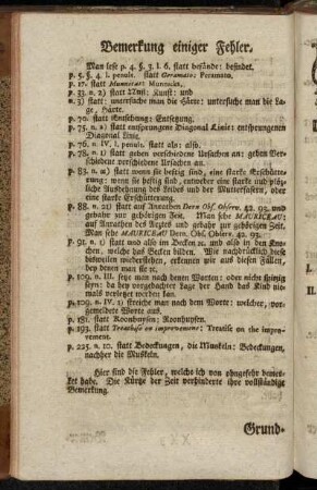 Bemerkung einiger Fehler.