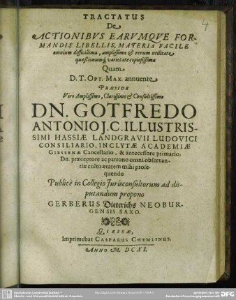 Tractatus de actionibus earumque formandis libellis, materia facile omnium difficillima, amplissima et rerum utilitate quaestionumque varietate copiosissima