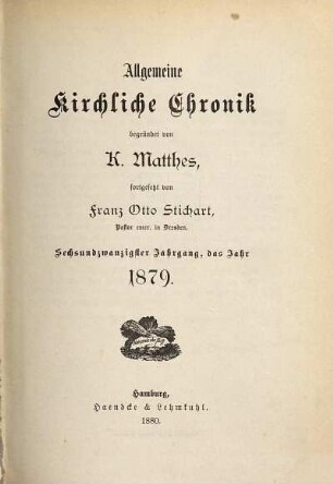 Allgemeine kirchliche Chronik. 26. 1879