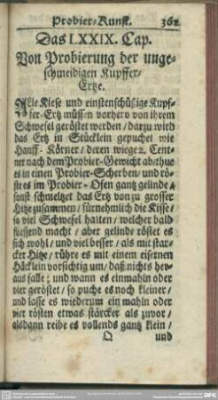 Das LXXIX. Cap. Von Probierung der ungeschmeidigen Kupffer-Ertze