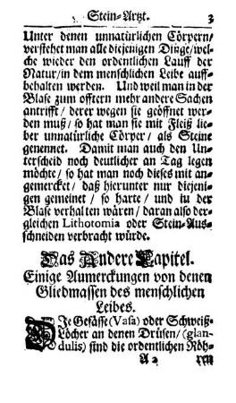 Das Andere Capitel. Einige Anmerckungen von denen Gliedmassen des menschlichen Leibes.