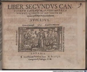 LIBER ... CANTIONVM SACRARVM, (VVLGO MOTETA VOCANT) QVINQVE [z.T.: ET SEX] VOCVM EX OPTIMIS quibusq́ue Musicis selectarum. 2. 1554, LIBER SECVNDVS CANTIONVM SACRARVM, (VVLGO MOTETA VOCANT) QVINQVE ET SEX VOCVM EX optimis quibusq́ue Musicis selectarum