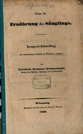 Über die Ernährung des Säuglings : Inaug. Abhandl.