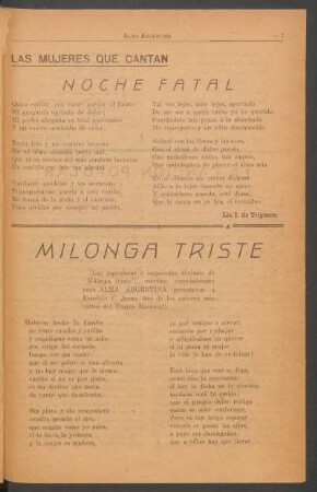 Milonga triste : (Las ingeniosas e inspiradas décimas de "Milonga triste", escritas especialmente para "Alma Argentina" pertenecen a Evaristo C. Arias, uno de los autores más cultos del teatro Nacional).