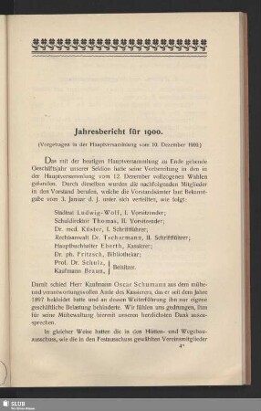 Jahresbericht für 1900 : (vorgetragen in der Hauptversammlung vom 10. Dezember 1900)