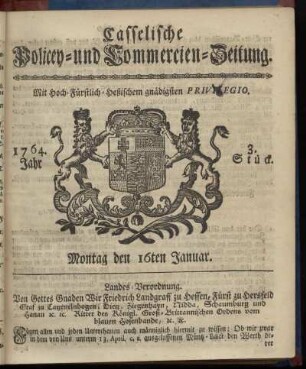 3. Stueck, Montag den 16ten Januar 1764