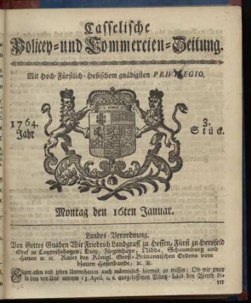 3. Stueck, Montag den 16ten Januar 1764