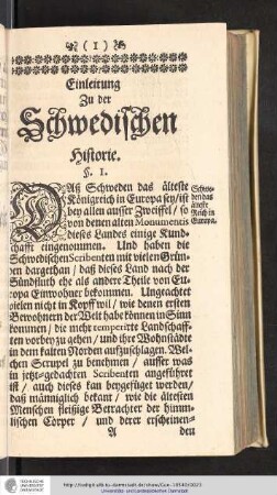 Einleitung zu der Schwedischen Historie