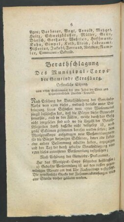 Berathschlagung Des Munizipal-Corps der Gemeinde Straßburg