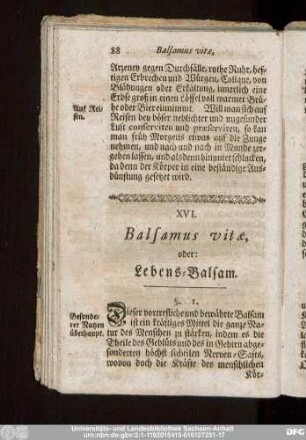 XVI. Balsamus vitae, oder: Lebens-Balsam.