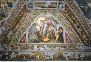 Dekoration mit Grotesken und Bildfeldern mit Chronos, den Parzen und Cupid; den vier Tageszeiten; Putten, Apollo im Sonnenwagen mit Ceres und Triptolemus (?); Attis, die Trommel spielend (Sonnenuntergang)
