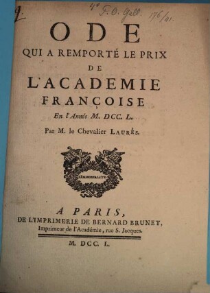 Ode : qui a remporté le prix de l'academie françoise