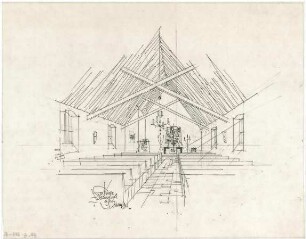 Gsaenger, Gustav; Fischbachau (Bayern); Ev. Kirche - Kircheninnenraum (Perspektive)