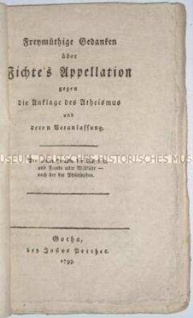 Replik auf Fichtes Einspruch gegen den Atheismusvorwurf
