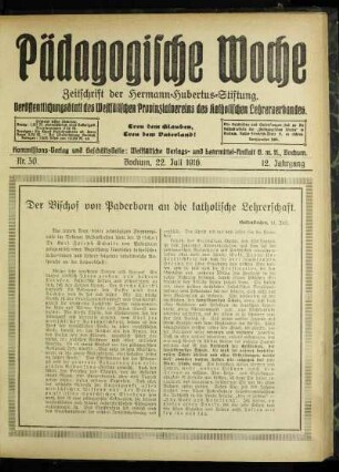 ¬Der¬ Bischof von Paderborn an die katholische Lehrerschaft