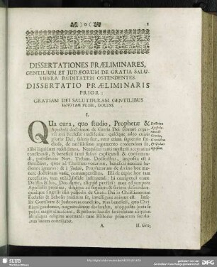 Dissertationes Praeliminares, Gentilium Et Judaeorum De Gratia Salu. Tifera Ruditatem Ostendentes
