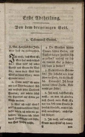Erste Abtheilung. Von dem dreyeinigen Gott.