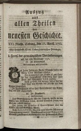 XVI. Nachl. Coburg, den 17. April, 1756.