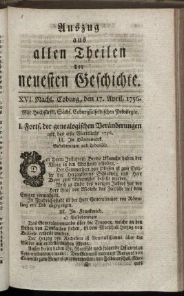 XVI. Nachl. Coburg, den 17. April, 1756.