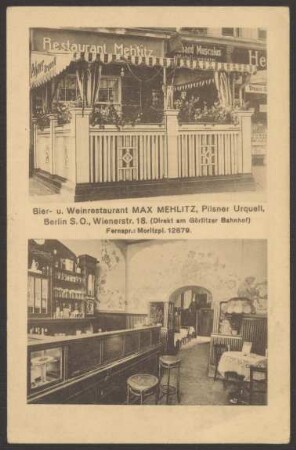 Ansichtskarte Bier- und Weinrestaurant "Max Mehlitz", Wiener Straße 18