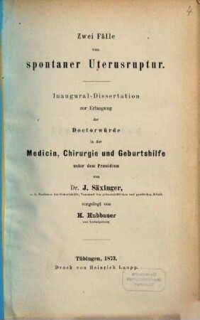 Zwei Fälle von spontaner Uterusruptur : Inaugural-Dissertation