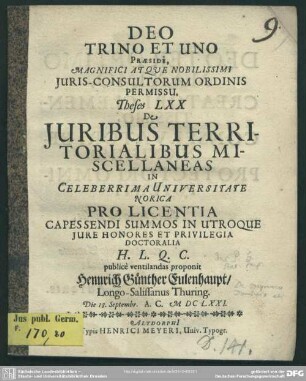Theses LXX de juribus territorialibus miscellanea[e]