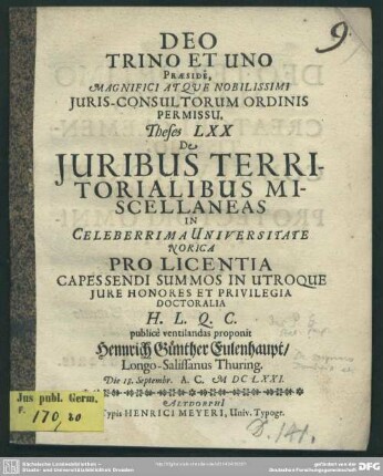 Theses LXX de juribus territorialibus miscellanea[e]