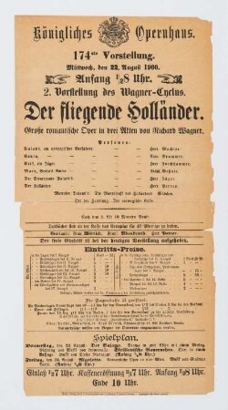 Theaterzettel "Der fliegende Holländer" : Seite 28: Theaterzettel "Der fliegende Holländer" von Richard Wagner, Königliches Opernhaus Dresden, 22. August 1900 (mit Spielplan 23. und 24. August)