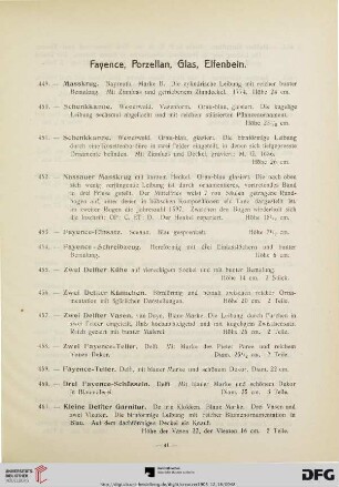 Fayence, Porzellan, Glas, Elfenbein, Zinn, Bronze, Silber etc. (Nr. 449-654)