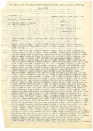 Aussagen - Dr. med. Martha Fauser 20.01.1948, 26.08.1948 - Landgericht Freiburg 27.01.1948 - Amtsgericht Münsingen 20.01.1948, 17.08.1948, 29.09.1948 - Amtsgericht Münsingen 26.08.1947 - Landgericht Freiburg, betreffend auch Dr.Schreck