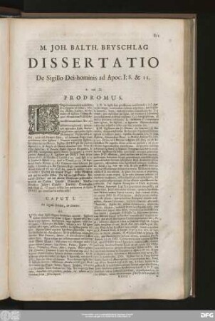 M. Ioh. Balth. Beyschlag Dissertatio De Sigillo Dei-hominis ad Apoc. I:8. & 11.