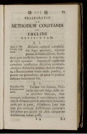 Praeparatio Ad Methodum Cogitandi Ex Euclide Restitutam.