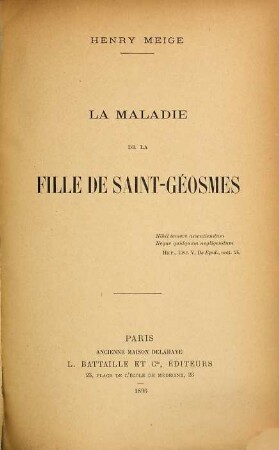 La maladie de la Fille de Saint-Géosmes