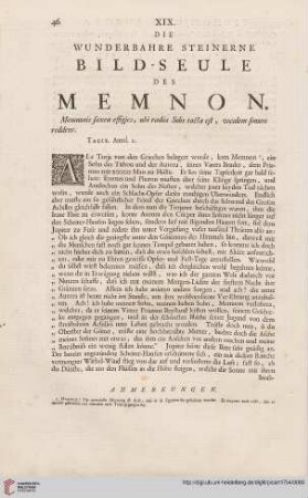 XIX: Die wunderbahre steinerne Bild-Seule des Memnon