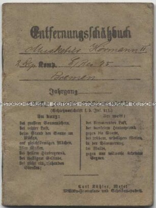 Entfernungsschätzbuch eines Musketiers aus dem Ersten Weltkrieg