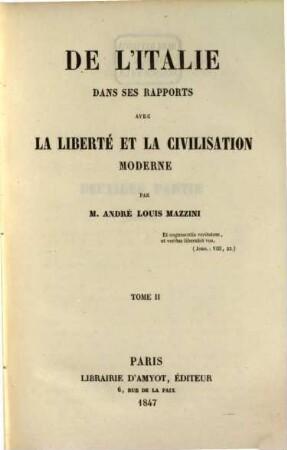 De l'Italie dans ses rapports avec la liberté et la civilisation moderne, 2