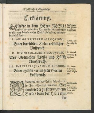 Erklärung. I. [Einer betrübten Selen tröstlicher Zuspruch.]