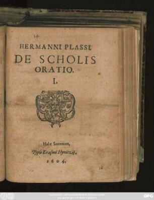Hermanni Plassi De Scholis Oratio. I.