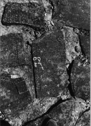 Grabstein 98 (Index: 99796507) Material: Sandstein Zustand: verwittert Maße HxBxT: 0x0x0 cm Beschreibung: Stele, Konvexbogenabschluß Symbolik: Blüte: Grabstein 98 (1)