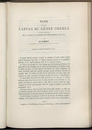 Note Sur Les Larves Du Genre Oberea
