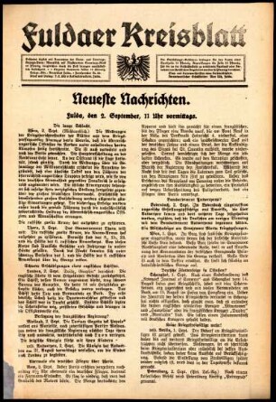 Zweite Ausgabe vom Mittwoch, den 02. September 1914.