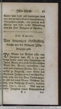 XXI. Capitel. Von denjenigen Geschichten, welche vor der Geburth JEsu hergegangen