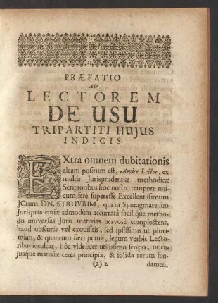 Praefatio Ad Lectorem De Usu Tripartiti Huius Indicis.