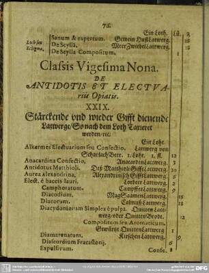 Classis Vigesima Nona. De Antidotis Et Electuariis Opiatis