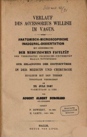 Verlauf des Accessorius Willisii im Vagus : anatomisch-microspopische Inaugural-Dissertation
