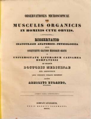 Observationes microscopicae de musculis organicis in hominis cute obviis : acced. tab. lithogr.
