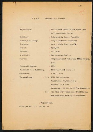 Reussisches Theater, Gera: Schriftstück zum Fragebogen für das Handbuch »Das Deutsche Theater«