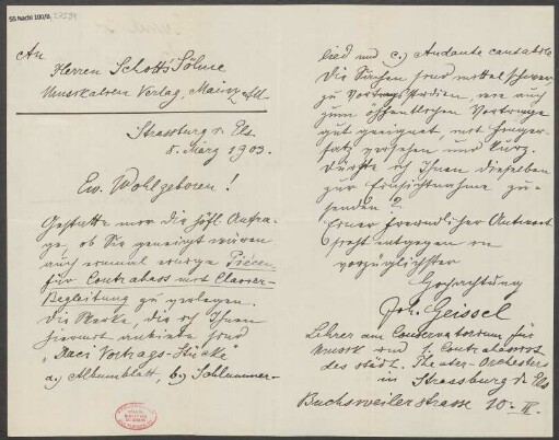 Brief an B. Schott's Söhne : 03.03.1903